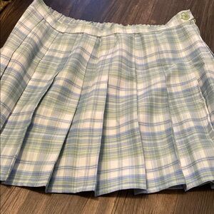 Plaid Pleated Skirt in Blue and Green